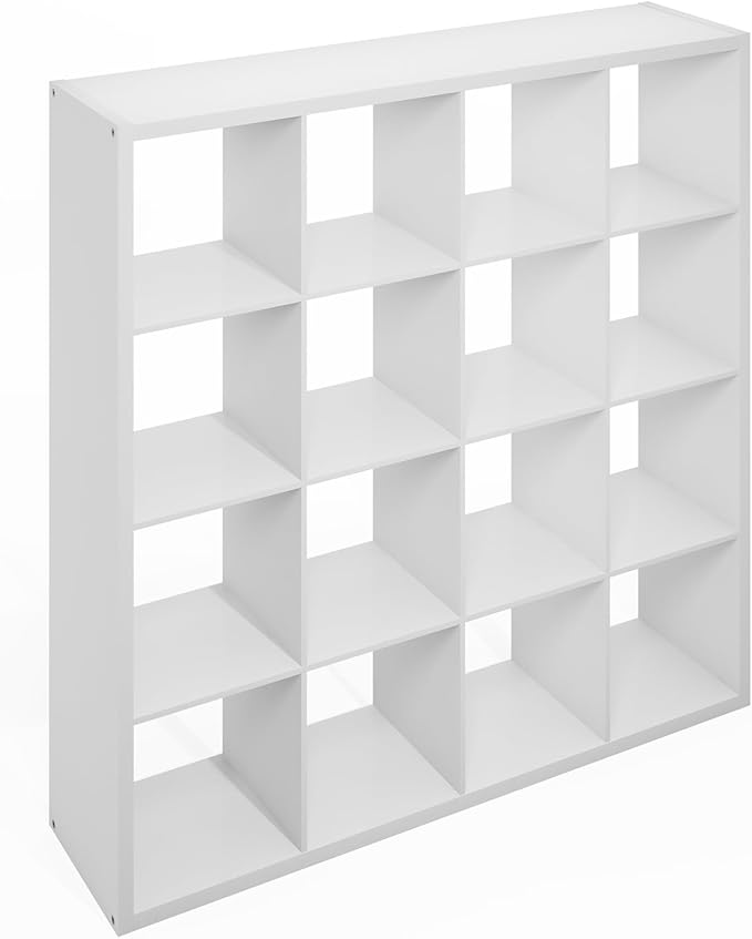 Furinno Simple Cube Storage Organizer, 16-Cube Display Shelf, Open Back Shelving Unit, Storage Shelves, Extra Thick Frame, for Organization and Storage, Living Room, Home Office, White