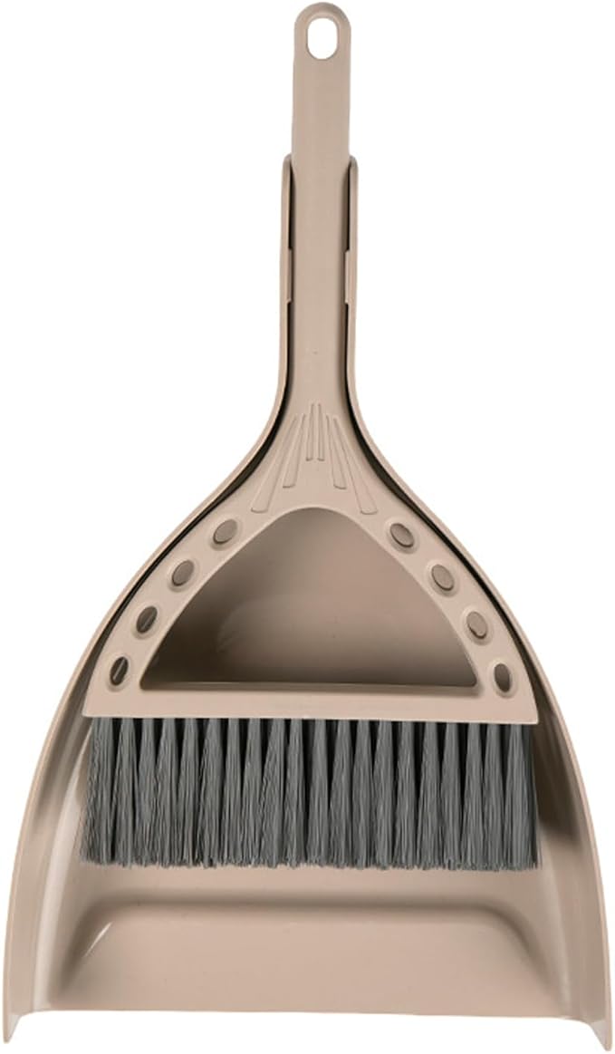 Mini Broom and Dustpan Set Small Dust pan and Brush Set Perfect for Desk Office Camping Dorm RV Essentials (Khaki)