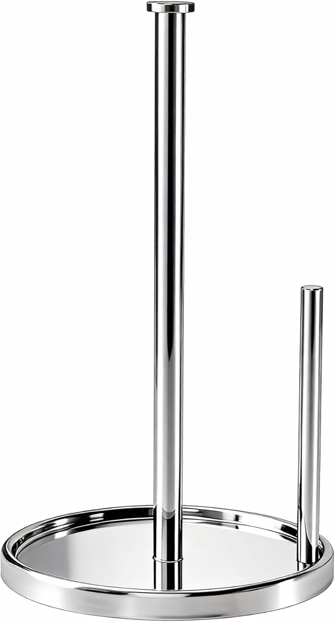 Paper Towel Holder Countertop, Standing Paper Roll Holder with Anti Slip Weighted Base, Stainless Steel Freestanding Paper Towel Holder for Kitchen, Chrome