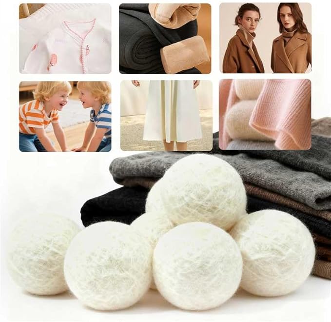 100% Pure New Zealand Wool Dryer Balls, 6-Pack - Natural Fabric Softener Alternative, Reduce Static, Soften Clothes, Shorten Drying Time & Absorb Lint (White)