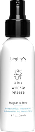 Begley's 3-in-1 Wrinkle Remover, Quick Fix Wrinkle Release, Static Cling Remover, Odor Eliminator and Fabric Refresher Spray - USDA Certified Biobased - Fragrance-Free, 3 oz Travel Size