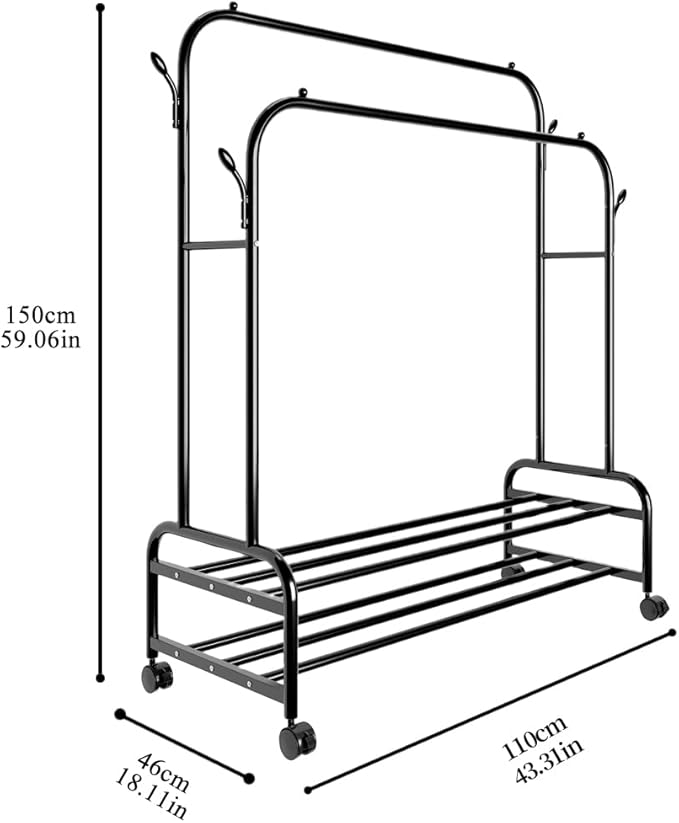 ANTIWAR Clothes Rack for Hanging Clothes, 100% Stainless Steel Clothes Garment, Portable Sturdy Clothes Rack, Extendable Rolling Garment Rack with Wheels, Freestanding Laundry Room
