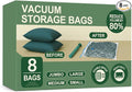 Vacuum Bags for Travel with Pump,8 Pack Vacuum Storage Bags for Bedding and Clothing,Space Saver Bags for Travel and Home(with Hand Pump, Medium 50 * 70)