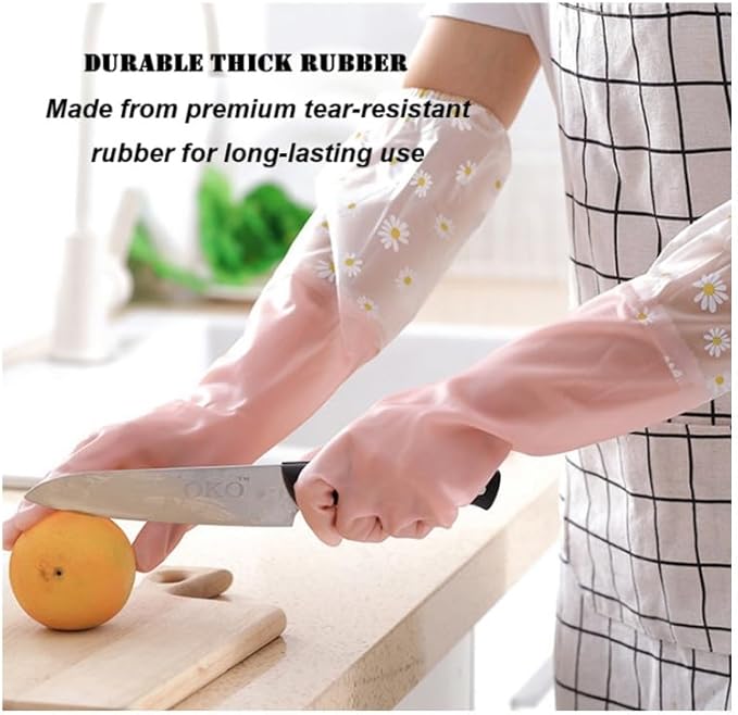 Dishwashing Cleaning Gloves Tear-Resistant Rubber Household Cleaning Gloves with Long Elastic Cuffs for Chores