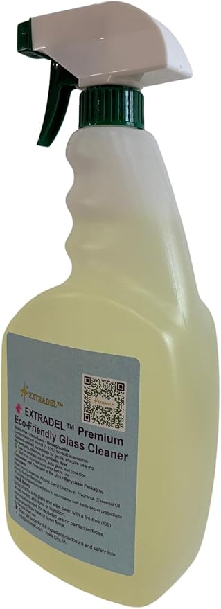 EXTRADEL™ Premium 32 fl oz Eco-Friendly Glass Cleaner, Plant-Based, Streak-Free, Light Naturally-Derived Scent, Biodegradable Spray