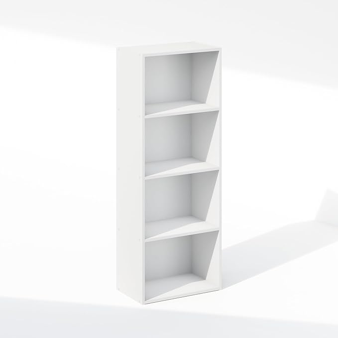 Furinno Reed Closet Organizers and Storage, 4-Tier Closet Organizer, Open Shelf Closet Storage, for Wardrobe, Bedroom, Living Room, White