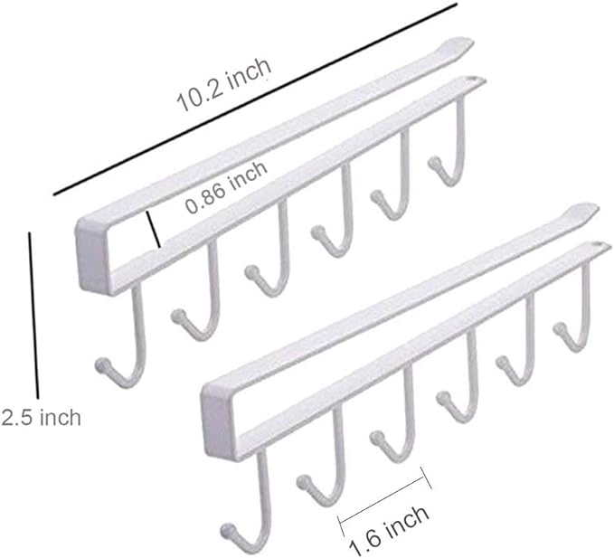 AliCH Mug Holder 2pcs Under Cabinet Mug Hooks Rack, Nail Free Coffee Cups Holder,Under Shelf Hanger for Cups/Kitchen Utensils/Ties Belts/Scarf/Keys Storage (White)