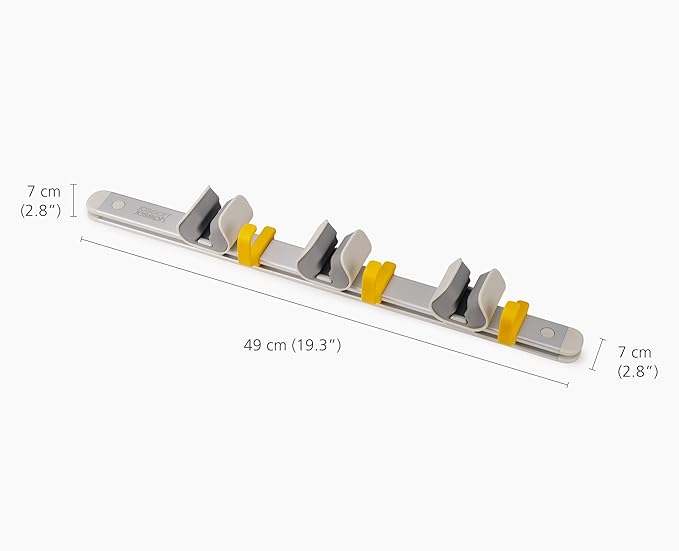 Joseph Joseph CleanTech Cleaning Utility Tool Storage Rail, Organizer Rack with 3 Adjustable Grips and 3 Hooks, Screws Included