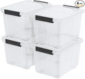 Cand 30 Quart Plastic Storage Boxes with Wheels, 4 Pack Latching Lidded Storage Bins, Clear