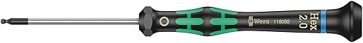 Wera 2052/6 Kraftform Micro Ballhead Hexagon Electronics Screwdriver Set and Rack, 6-Piece