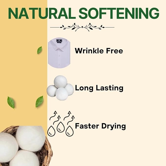 SEDLAV Wool Dryer Balls for Dryer Wool Dryer Balls - Wool Laundry Balls for Dryer, Wool Dryer Balls Laundry Reusable, Natural Reusable Fabric Softener & Wrinkle Reducer – Chemical Free (6)