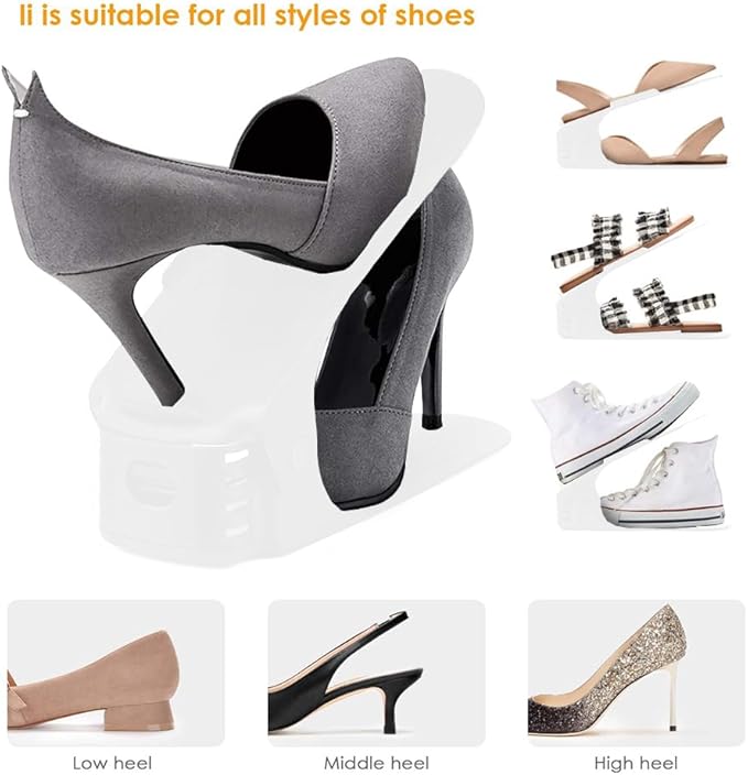 Soerreo Shoe Slot Storage Box Adjustable Shoe Rack Save Space Suitable for High Low Heels, Sneakers and Sandals (10 Piece Set,White)