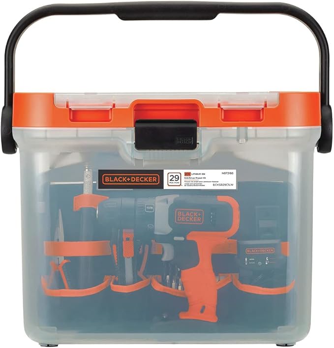 BLACK+DECKER BCKSB29C1 20V MAX* Cordless Drill with 28-Piece Home Project Kit in Translucent Tool Box