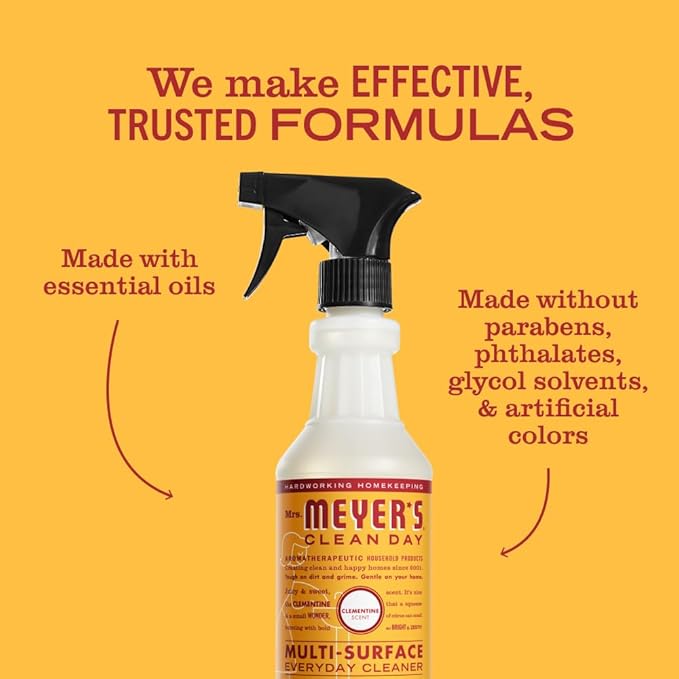 Mrs. MEYER'S CLEAN DAY Multi-Surface Everyday Cleaner,Clementine Scent,16 Fl Oz Bottle,(Pack of 2)