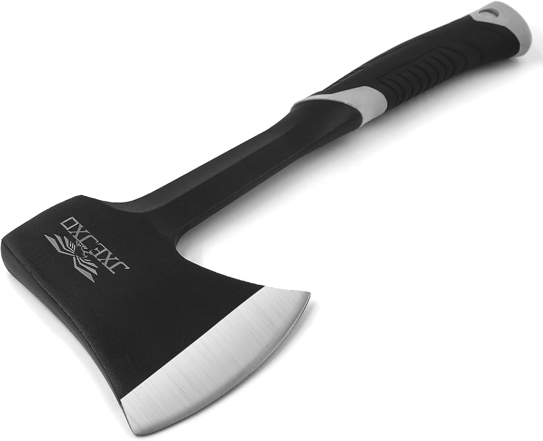 JXE JXO Camping Axe & Hatchets - 14.4" Chopping Axe with Sheath, Forged Steel Construction & Ergonomic Shock-Absorbing Grip (Grey