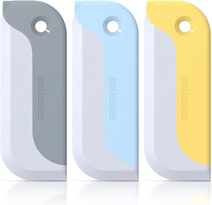 3 Pack Small Squeegees, Squeegee for Shower Glass, Car Window Squeegee, Glass Squeegee. Grey, Yellow, Blue for Home Kitchen, Countertop, Auto Windows, and Bathroom Mirrors