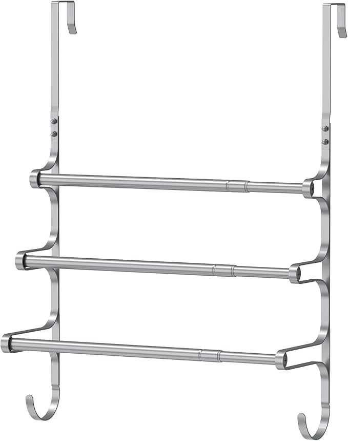 CANYAVE Over The Door Towel Rack, Over Door Towel Rack for Bathroom Door, Triple Towel Storage Holder with Hooks (Silver)
