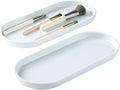 SheeChung Acrylic Vanity Tray Bathroom Storage Tray, 9.65 in x 4.5 in Catchall Holder, Countertop Sink Dispenser Organizer for Cabinet, Vanity, Shelf, Cupboard, or Closet Organization (2 Pack, White)