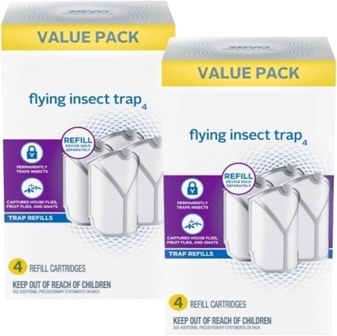Zevo 8 Refill Cartridges – High-Capacity Pack for Zevo Plug-in Flying Insect Trap – 24/7 Indoor Protection