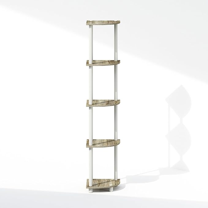 Furinno Turn-N-Tube Storage Shelves, 5-Tier Book Shelf, Corner Shelf, Toolless Open Shelves, for Organization and Storage, Living Room, Home Office, Hallway, Bedroom, Sonoma Oak