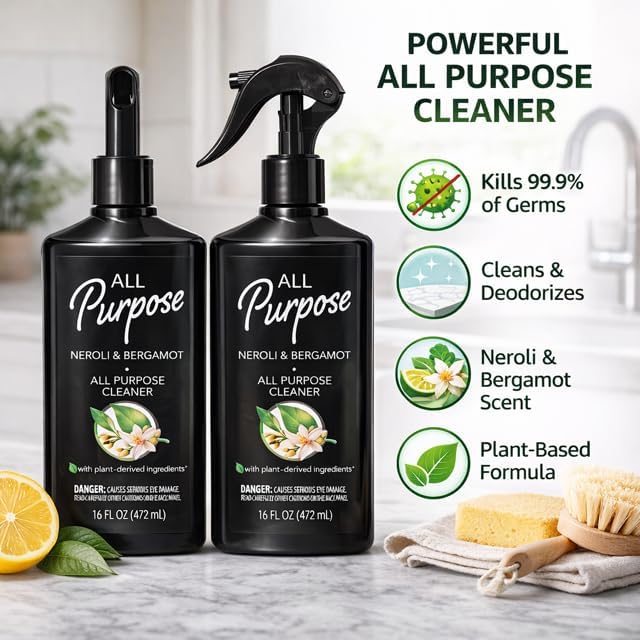 All Purpose Cleaner – Neroli & Bergamot Scent – 16 fl oz (472 mL) – Multi-Surface Household Cleaning Spray for Kitchen, Bathroom & Countertops – Fresh Citrus Botanical Formula (pack of 2)