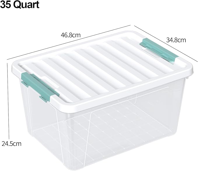 6-Pack Clear Plastic Storage Bins with Lids, 35 Quart Latch Storage Box