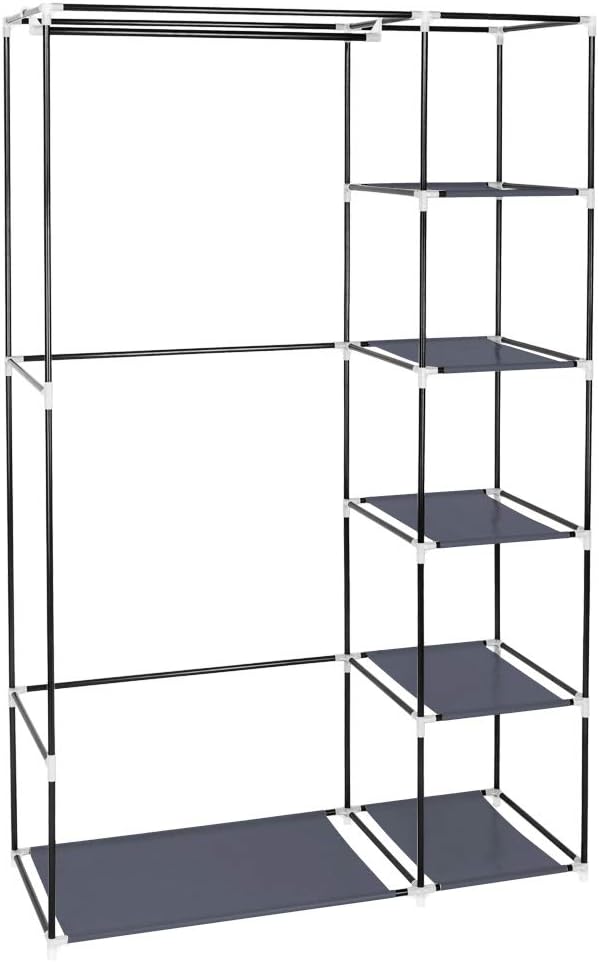 Portable Closet Wardrobe,67'' Closet Storage Organizer Rack with Shelves and Cover for Hanging Clothes, Non-Woven Fabric, Quick and Easy to Assembly (Gray)