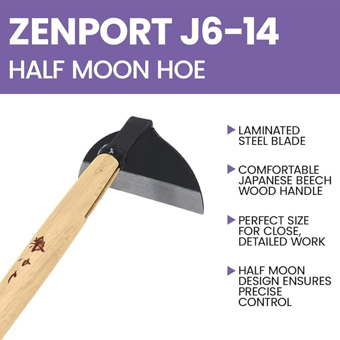 Zenport J6-14 Kusa-Kaki Half Moon Hoe, 5 Inch Blades, Beige - 3 Pack