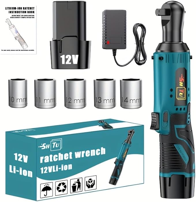12V wireless ratchet kit, car repair screw and nut disassembly, with quick charger, suitable for home and car repair, is a holiday gift for men. (battery * 1)