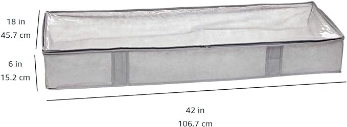 Amazon Basics Under Bed Fabric Zipper Blanket Storage Container Bags with Window and Handles, 2-Pack, 18 x 42 x 6 inches, Gray