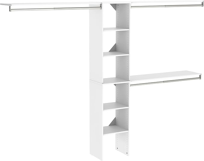 ClosetMaid SuiteSymphony Wood Closet Organizer Kit with Tower, 3 Hang Rods, Top Shelves, Adjustable, Fits Spaces 5 - 9 ft. Wide, Pure White