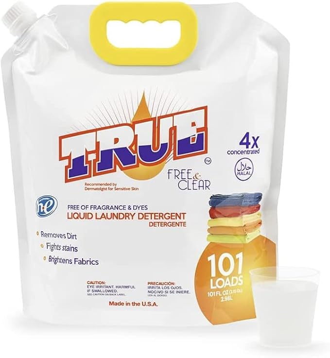 True Detergent - Free & Clear Laundry Detergent - Clear Liquid Laundry Detergent Free of Fragrances & Dyes - 101 Fluid Ounces (101 Loads) - 4X Concentrated