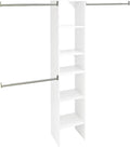 ClosetMaid SuiteSymphony Small Closet Organizer Starter Kit with Tower and 3 Hang Rods, Shelves, Adjustable, Customizable Wardrobe Organizer System, Reach-In or Walk-In Closets, Pure White