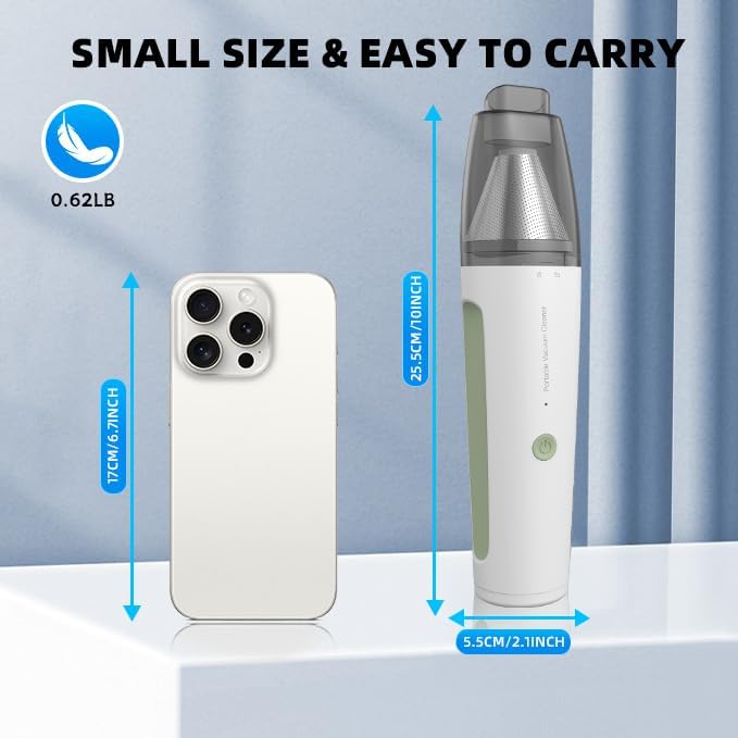 PATO Cordless Handheld Vacuum Cleaner, Mini Car Vacuum with Powerful Suction, 1800mAh high-Capacity batteryPortable Dust Collector Glossy White.