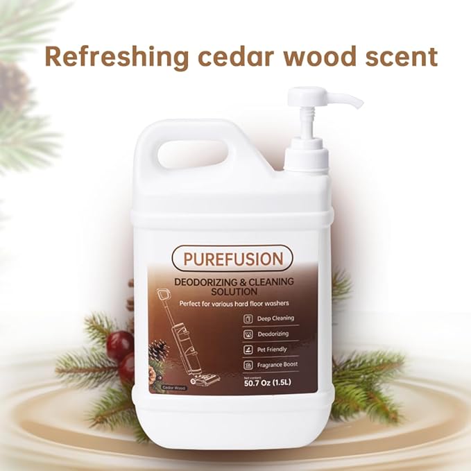 PUREFUSION Floor Cleaning Solution Compatible With Tineco iFLOOR FLOOR ONE Series Wet Dry Vacuum, Cedar Wood Scent Deodorizing Floor Cleaner Solution 50.7 FL OZ/1.5L