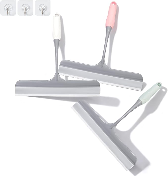 3pcs mini Squeegee Shower Squeegee for Glass Doors, with 3 Adhesive Hooks, Squeegee for Shower Glass Window Cleaning Squeegee Glass Shower Door for Car Window Wiper Mirror Windshield