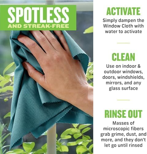 E-Cloth Microfiber Window Cleaning Cloth Kit - Glass Cleaning Cloth for Windows, Mirrors, Cars, Lenses, Eyeglasses, & More, Streak Free Clean, Machine Washable Reusable Towel - Green (2 Kits)