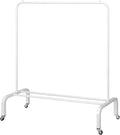 JIUYOTREE Metal Clothing Rack with Wheels, 43.3 Inches Rolling Clothes Garment Coat Rack with Bottom Shelf, Clothing Rack for Hanging Clothes, Coats, Skirts, Shirts, Sweaters, White