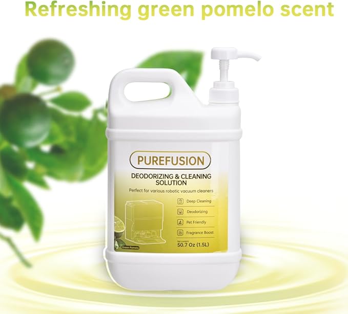 PUREFUSION Cleaning Solution Refill 50.7Fl Oz/1.5L for All Roborock Mopping Robot and Wet Dry Vacuums Saros 10, Saros 10R, S7, S8, Qrevo, Q7, Q8 series, Green Pomelo Scent Hardwood Floor Cleaner