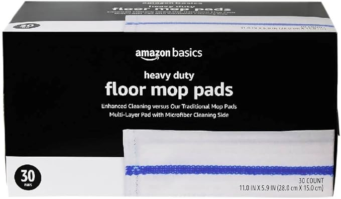 Amazon Basics Heavy Duty Disposable Floor Cleaning Mopping Pads with Absorbent Microfiber, Fits Swiffer WetJet Mopping Systems, 30 Count
