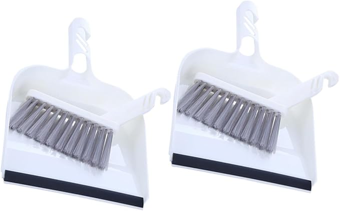 Mini Broom and Dustpan Set 2pcs White, Handheld Household Cleaning Brush Combo for Kitchen and Desktop Use, Compact Home Cleaning Accessory