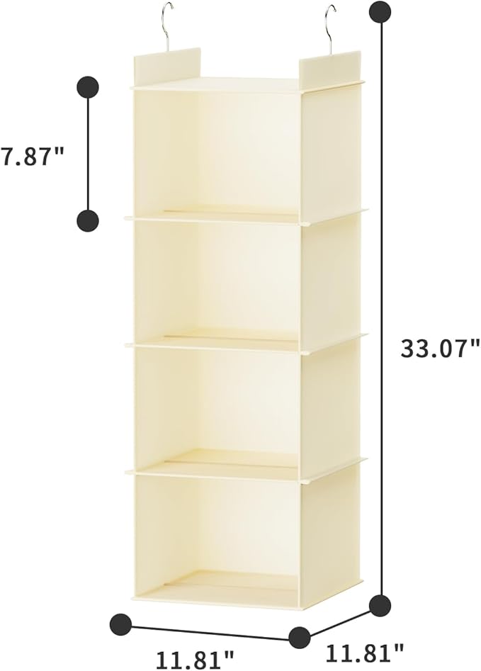 YOUDENOVA Hanging Closet Organizer, 4-Shelf Closet Hanging Shelves, Beige