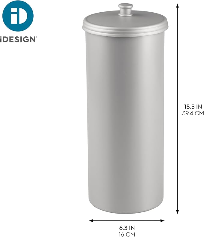 iDesign Freestanding Bathroom Toilet Paper Storage Holder with Lid for 3 Extra Rolls, 2-Pack, Silver