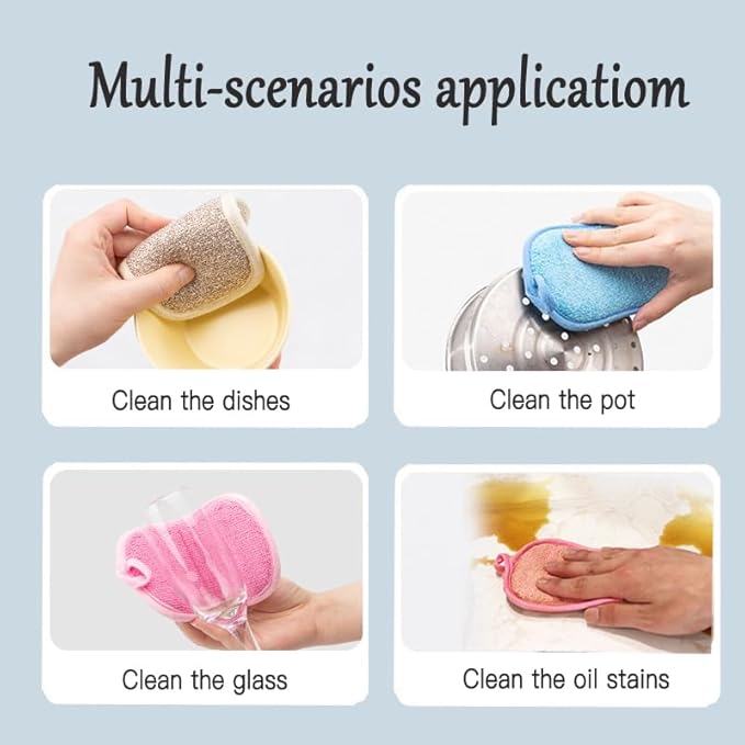 Dish Sponge Kitchen Sponges,Scrub Sponges,Double Sided Cleaning,Non Scratch,Ultra fine Fiber Wiping+Stainless Steel Wire to Remove Stubborn Stains,Durable Thickening (Large 12-Pack)