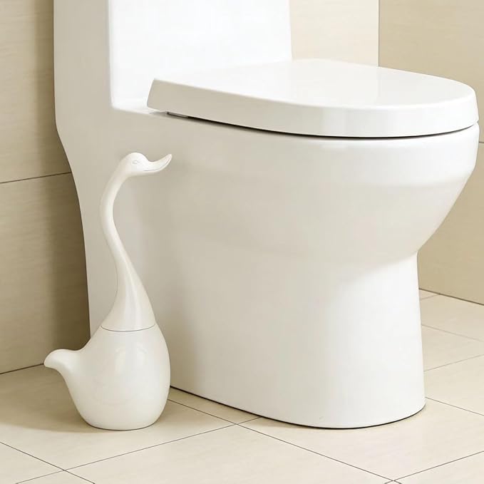 Swan Toilet Brush and Ceramic Holder Set,Cute Bathroom Decor, Non-Scratch Bristles, Space-Saving White Household Cleaning Tool for Bathtub