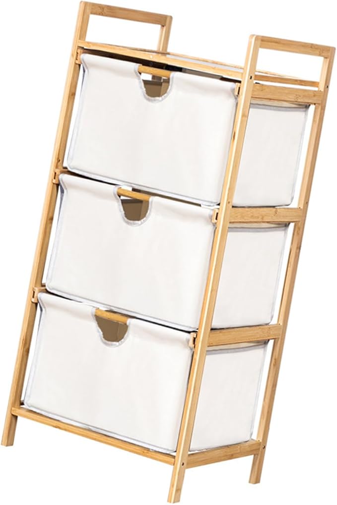 Yosoo 3 Tier Laundry Hamper Organizer with Towel Cabinet Handles, Large Capacity Box Shelf, Compact Design for Bathroom Bedroom Living Room, Ideal Storage Organizer (White)