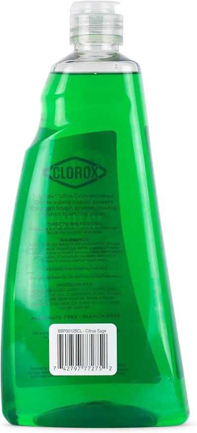 Clorox Ultra Concentrated Liquid Dish Soap with OXI, Citrus & Sage Scent - Dishwashing Detergent, Bleach-Free Formula Powers Through Grease, 26 Fl Oz - 2 Pack