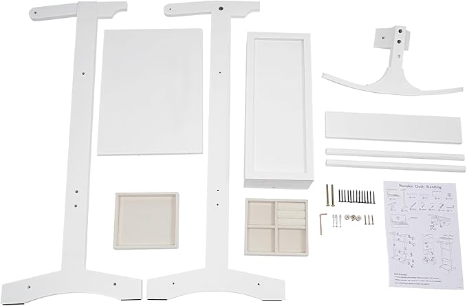TFCFL Wooden Suit Rack with Drawer & Trouser Holder, Multi-functional Coat Stand for Hats/Scarves/Belts, Space-Saving Standing Suit Valet Stand for Home/Office, 22lbs Load Capacity (White)