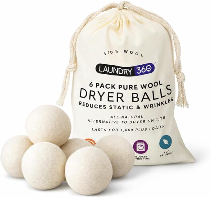 Wool Dryer Balls 6-Pack Set | Natural Fabric Softener Alternative | Reusable Laundry Balls | Eco Friendly Static Reduction