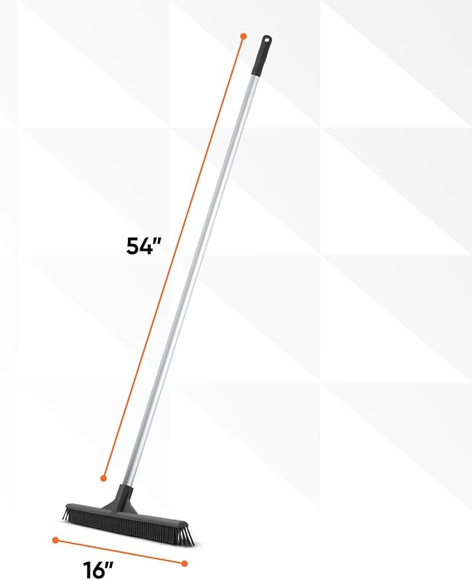 Superio 16"" Slim Silicone Salon Broom - Carpet Rake for Liquid, Human Hair, Pet Hair, and Fur Space Saving and Easy to Wash, Gray, 1281-993